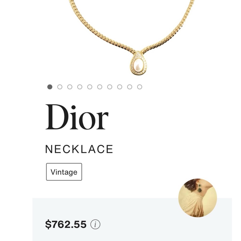 Christian Dior Necklace Gold Plate Pearl Oval Crystals Teardrop Designer Vintage - Picture 6 of 17